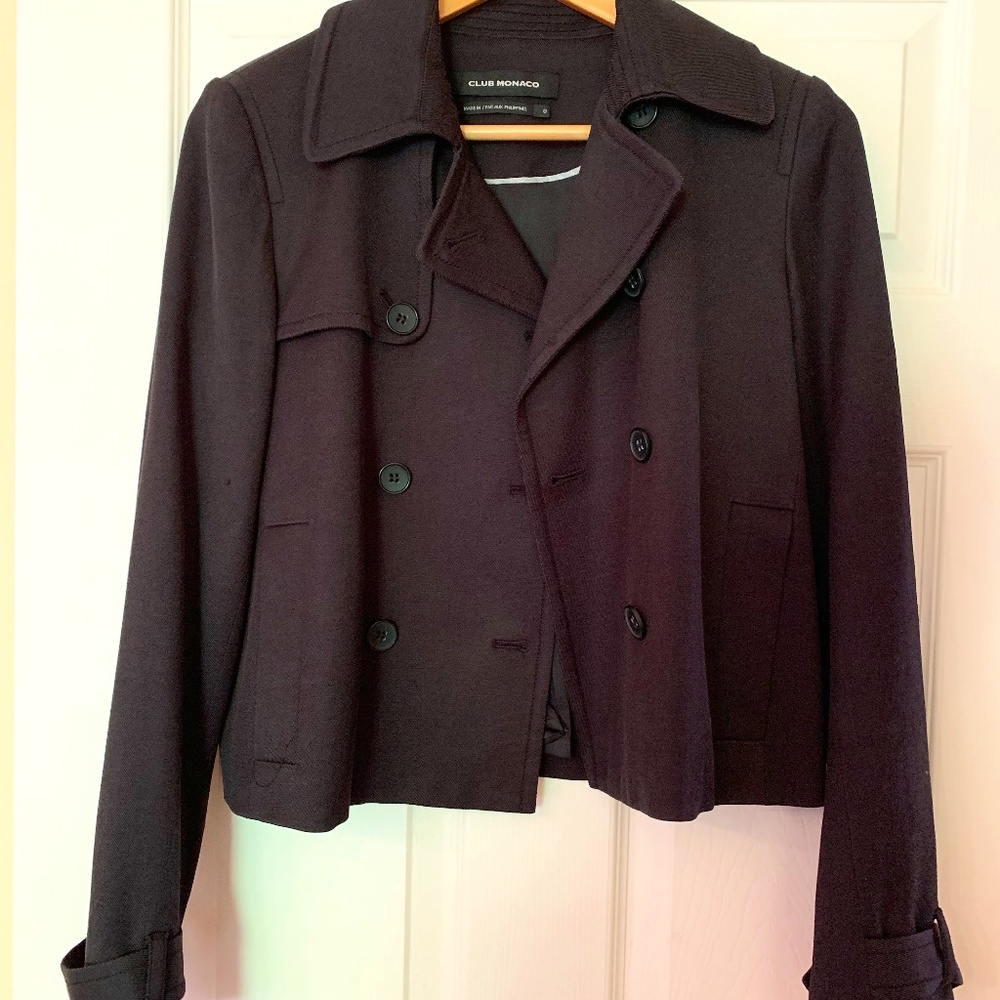 🖤Club Monaco Cropped  Double-Breasted Cotton Blend Jacket Size M Black